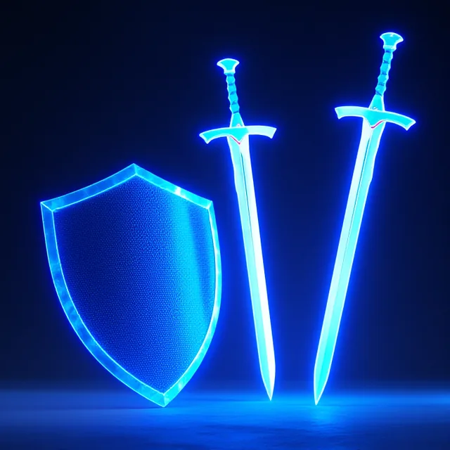 Two swords and a shield representing fighting back against hiring fraud